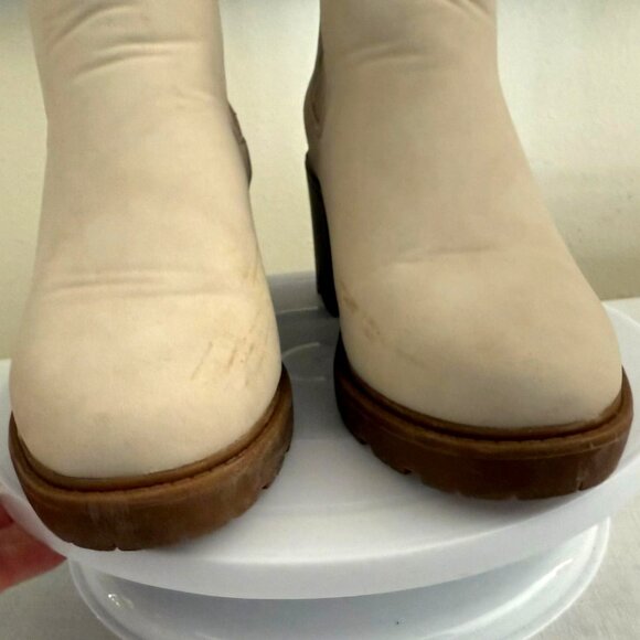 JustFab Maeve Water-Resistant Beige Ankle Boots Size 8.5 Chunky Heel Elastic - Picture 6 of 12